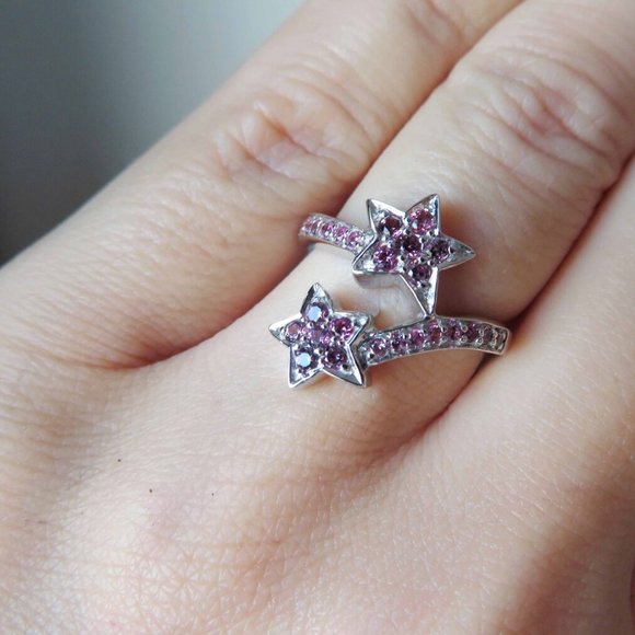 Double Star Natural Raspberry Brown Rubies In Sterling Silver Ring Sz 6.75 - Picture 3 of 11